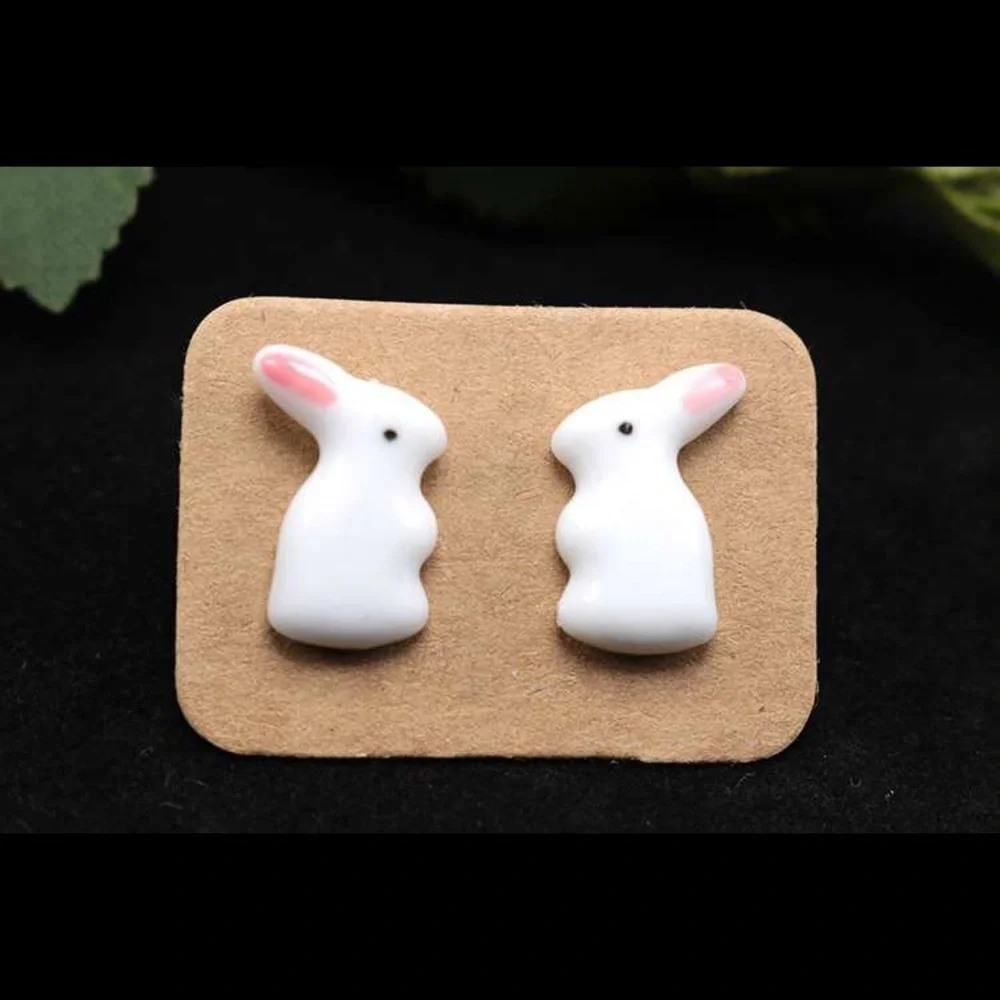 Ceramic white bunny rabbits Easter earrings gift - Picture 6 of 7